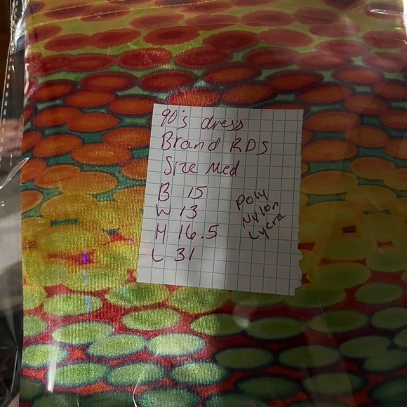 90s neon multi colored pattern mini dress with a high neck, slips on. - Picture 4 of 4